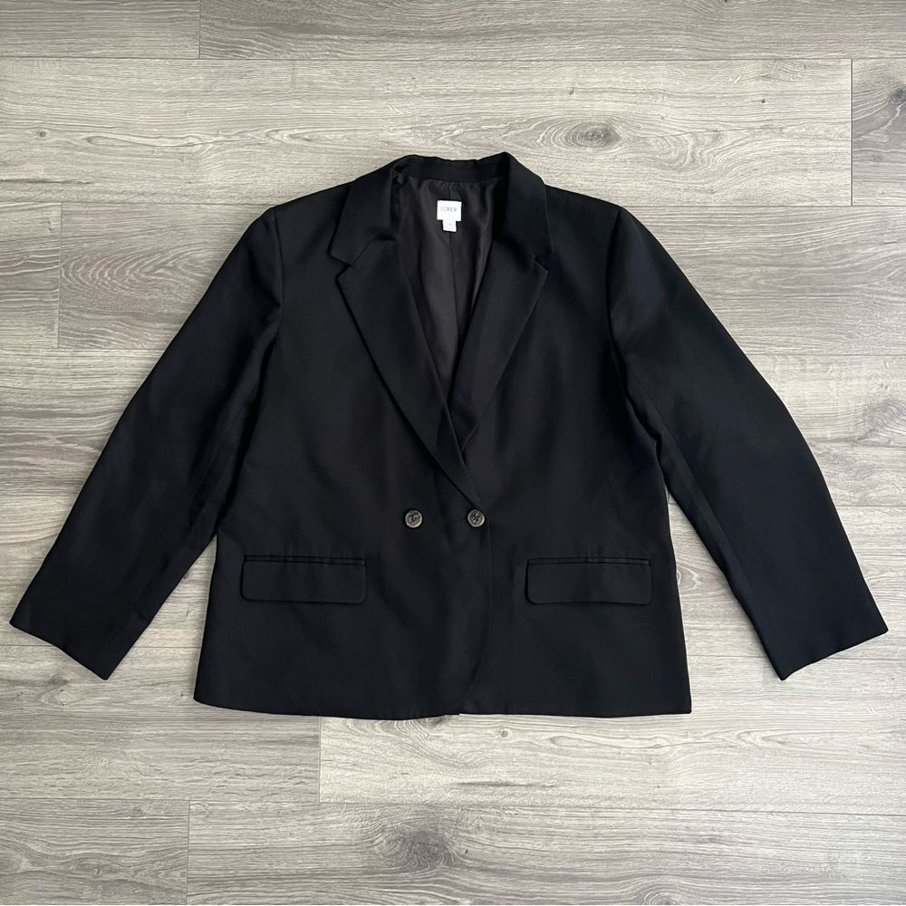 J.CREW Drapey Twill Double Breasted Blazer Size 16 Black Minimalist Workwear 90s